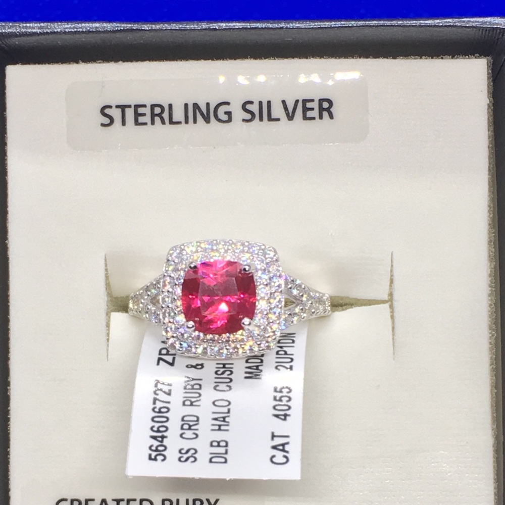 925 Sterling Silver ring with created ruby